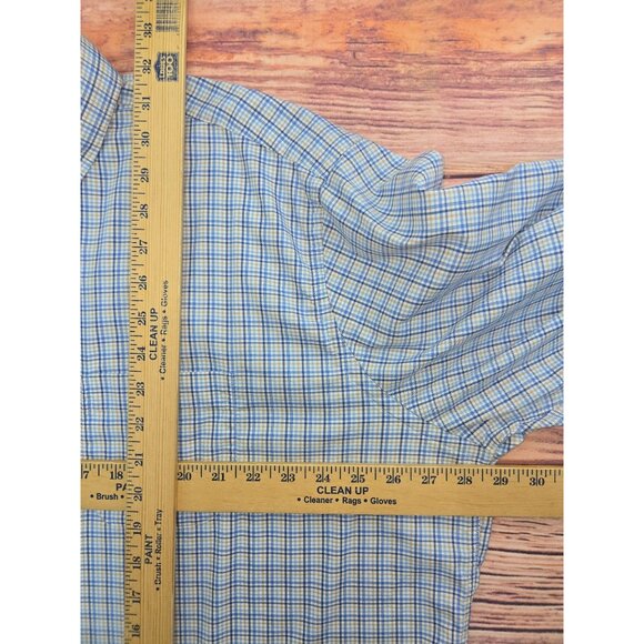 Peter Millar Mens Button-Down Shirt XXL Cotton Blend Blue-Tan Plaid - Picture 7 of 7